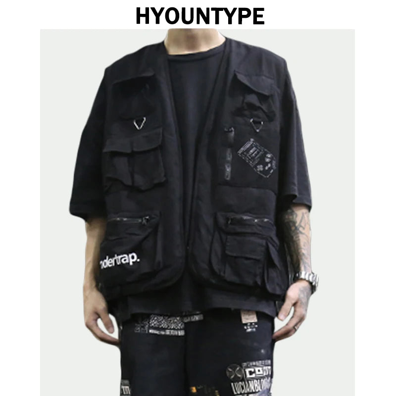 oversized fit featuring high street pockets vests men letter cargo waistcoat zipper military jacket 2018 new hip hop streetwear tactical vest sweatshirt design – premium quality jacket for men