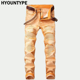 fashion ripped biker jeans denim distressed trousers slim fit zippers hip hop jeans motorcycle pants casual streetwear for men unique jeans style 1900