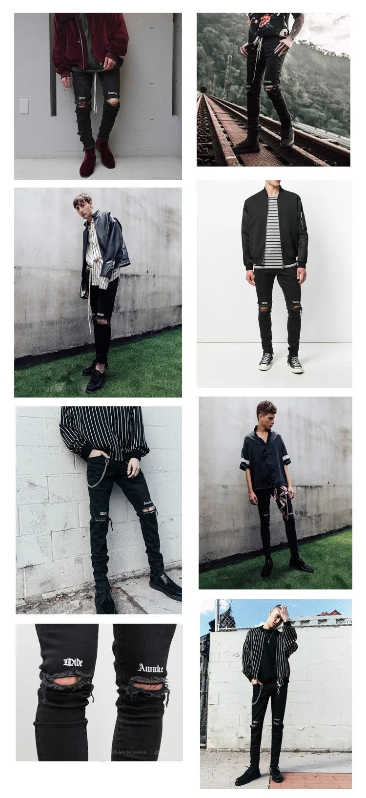 embroidery knee ripped hole jeans for men hip hop skinny biker destroyed taped jeans slim fit black denim pants 2018 new jogger unique joggers style 2164