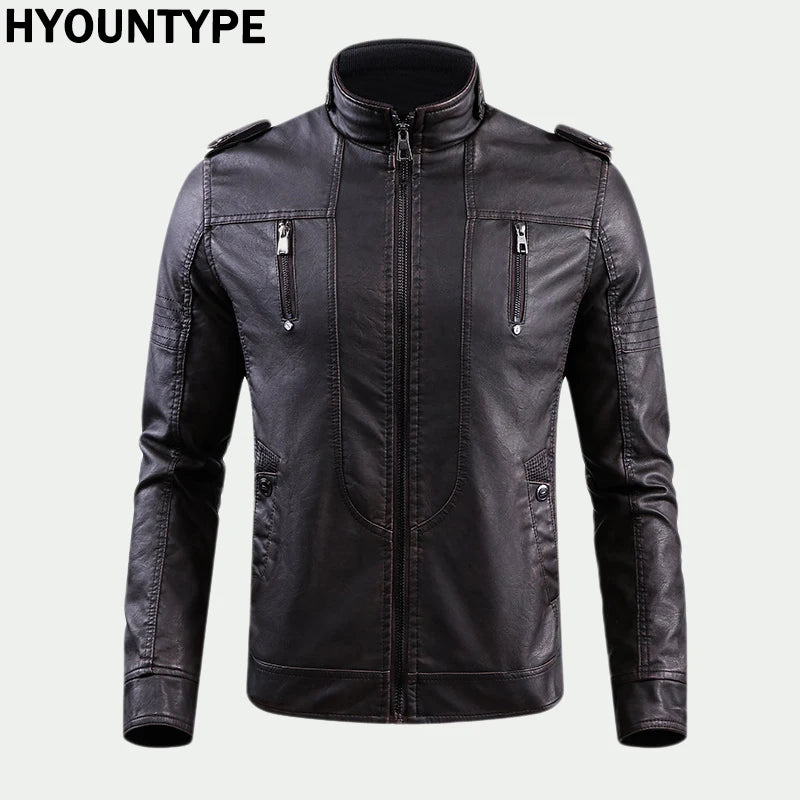 retro leather jacket men stand collar locomotive coat autumn winter casual plus size motorcycle male warm biker outerwear cow - variant style 0b0f03 for streetwear fashion