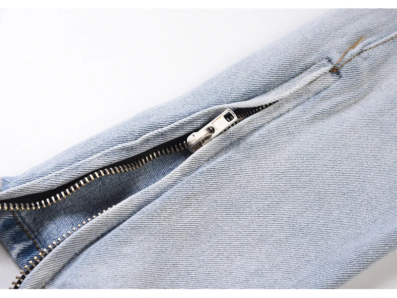 bottom zipper knee holes denim jeans destroyed ripped slim mens biker jeans new men fashion streetwear hip hop pants joggers unique joggers style 3418