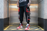 hip hop ribbons cargo pants men joggers pants streetwear men 2023 fashion mens elastic waist pant ribbons cotton black hw203 unique joggers style 2433