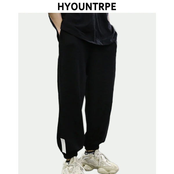 high street loose fit drawstring pants casual spring new trousers black sportswear jogger pants fashion hip hop clothing for men streetwear sweatpants