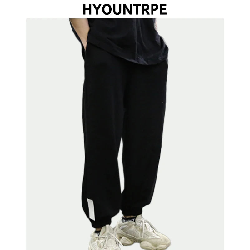 high street loose fit drawstring pants casual spring new trousers black sportswear jogger pants fashion hip hop clothing for men streetwear sweatpants