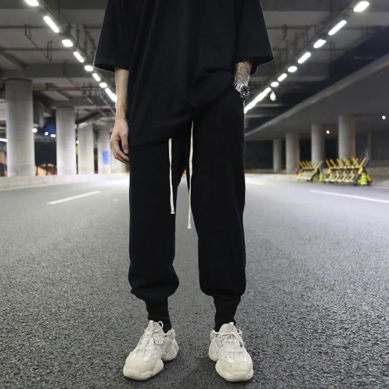 high street loose drawstring pants casual autumn new trousers black sportswear jogger pants fashion hip hop clothing for men relaxed fit joggers