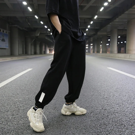 high street loose fit drawstring pants casual spring new trousers black sportswear jogger pants fashion hip hop clothing for men relaxed fit joggers