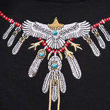 New 2019 Men Turquoise Embroidery Eagle Feathers Hoodies Hoody Hooded