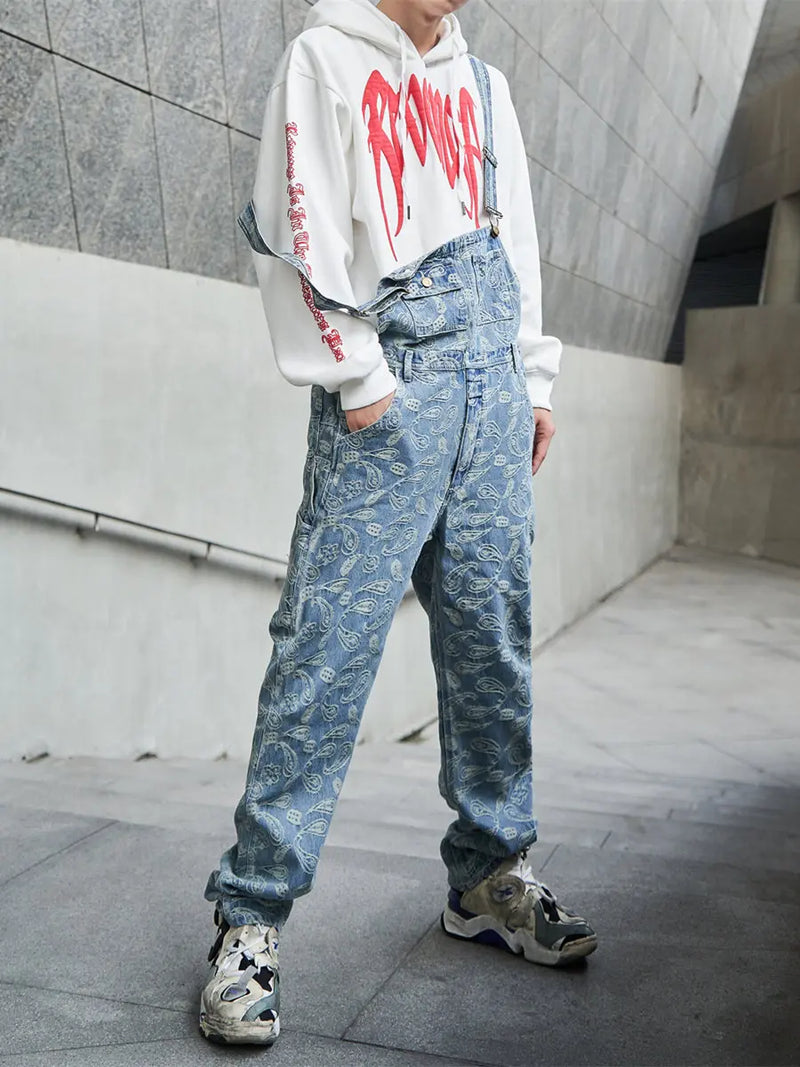 hip hop denim suspender trousers 2019 spring mens new fashion embroidery denim jeans jumpsuit loose straight casual pants denim street jeans