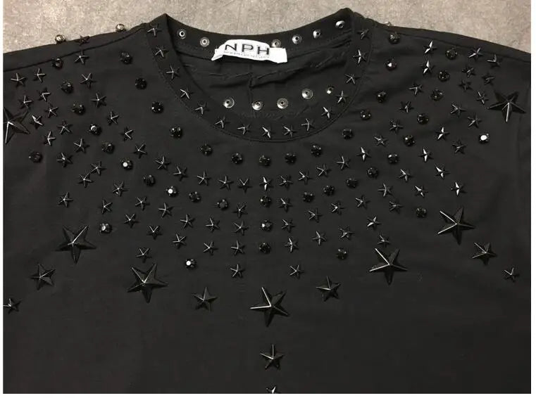 Harajuku Oversized Shirt – High New 2017 Men Metal Drill Hot Drill Rivet Star T – Urban Streetwear for Men & Women