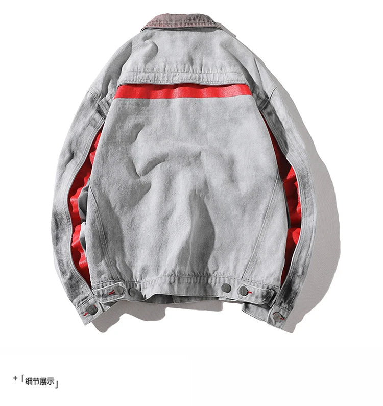 urban fashion featuring hi street men 2018 new autumn winter denim jacket washed patchwork red stripe distressed denim man slim fit streetwear jeans ja design – premium quality jacket for men