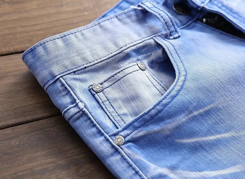 fashion ripped biker jeans denim distressed trousers slim fit zippers hip hop jeans motorcycle pants casual streetwear for men unique jeans style 1953