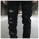 graffiti printed ripped destroied denim jean mens distressed biker jeans with sequins 2018 fashion high street slim pants jogger unique joggers style 3342
