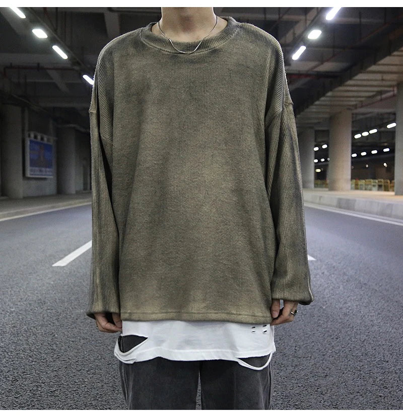 high street vintage wash sweater men loose knitted pullovers long sleeve hip hop oversize sweaters autumn casual jumper knitwear Y2K vintage urban hoodie, urban wear with bold artwork, unique limited edition hoodie