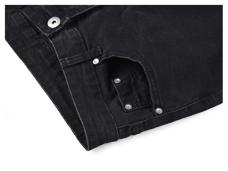 embroidery knee ripped hole jeans for men hip hop skinny biker destroyed taped jeans slim fit black denim pants 2018 new jogger unique joggers style 2178