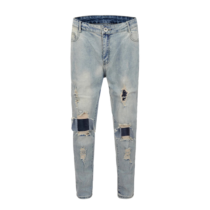 fashion designed slim fit ripped biker jeans hi street mens distressed denim joggers knee holes washed destroyed jeans men pants unique joggers style 1670
