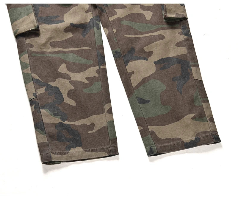 mens camouflage hip hop pants bottom button pockets cargo trousers fashion elastic waist drawstring sportswear streetwear jogger unique joggers style 3450