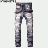 fashion ripped biker jeans denim distressed trousers slim fit zippers hip hop jeans motorcycle pants casual streetwear for men unique jeans style 1902