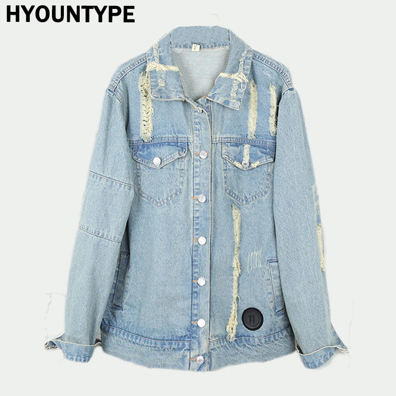 image unisex - letters-print-destroyed-hole-jean-jacket-coat-men-zipper-open-sleeve-distressed-denim-streetwear-autumn-hip-hop-outerwear-jacket material hip urban everyday wear print hop fashion essential style style fit design graphic casual quality oversized 4daae1 high premium streetwear streetwear design ID 7ba88