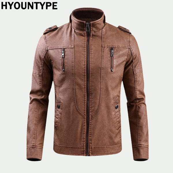 Retro Leather Jacket Men Stand Collar Locomotive Coat Autumn Winter Casual Plus Size Motorcycle Male Warm Biker Outerwear bro - variant style 2766c7 for streetwear fashion