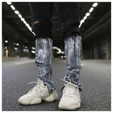 bottom graffiti printed zipper denim jeans mens ripped knee hole biker jean motorcycle slim trousers streetwear hip hop pants unique jeans style 2714