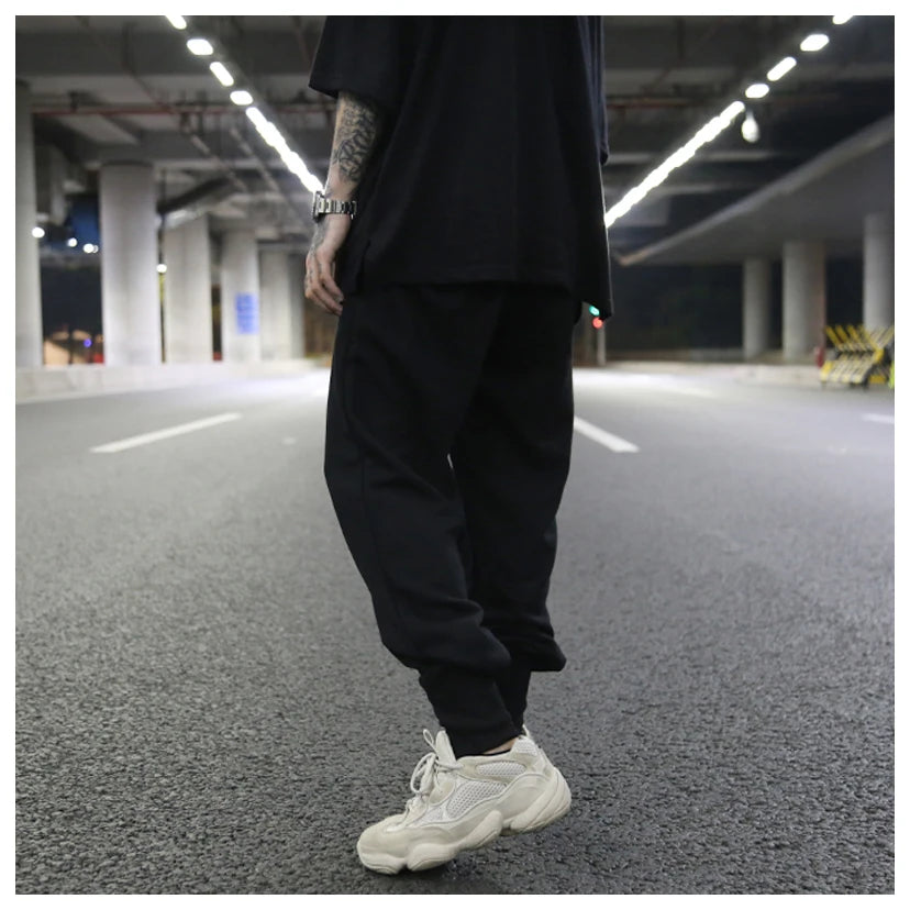 high street loose drawstring pants casual autumn new trousers black sportswear jogger pants fashion hip hop clothing for men unique joggers style 555