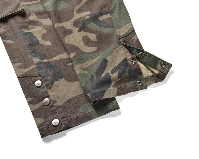 camouflage cargo pants men vintage side multi pocket button mens camou straight trousers streetwear military overalls for male unique cargo style 2102