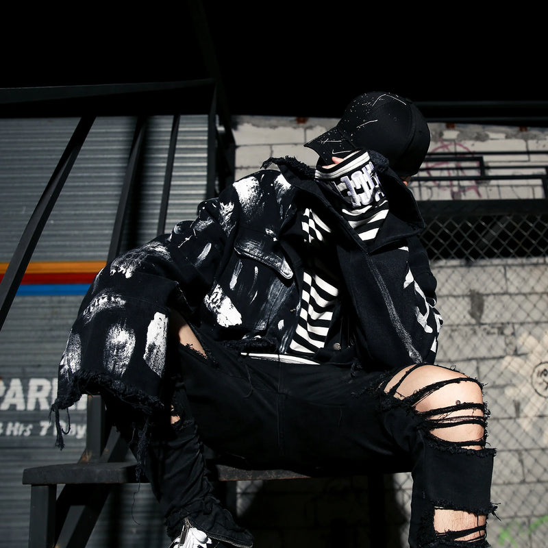 designer-irregular-hand-painted-ripped-denim-jacket-coat-mens-hip-hop-autumn-outerwear-fashion-black-jean-streetwear-jackets high everyday print fit design hip unisex premium quality image casual essential material style style oversized streetwear wear - 2cd67e graphic urban fashion hop streetwear design ID b5498