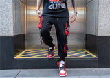 hip hop ribbons cargo pants men joggers pants streetwear men 2023 fashion mens elastic waist pant ribbons cotton black hw203 unique joggers style 2434