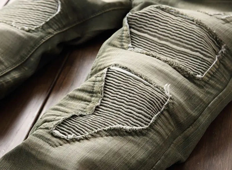 fashion ripped biker jeans denim distressed trousers slim fit zippers hip hop jeans motorcycle pants casual streetwear for men unique jeans style 1923