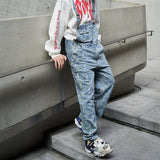 hip hop denim suspender trousers 2019 spring mens new fashion embroidery denim jeans jumpsuit loose straight casual pants unique jeans style 887