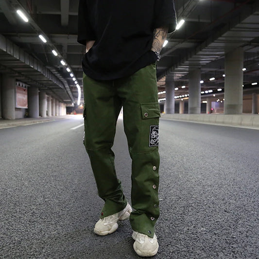 mens casual hip hop joggers side button trouser elastic waist drawstring sweatpants 2019 new cargo pockets streetwear man pants sporty tapered joggers