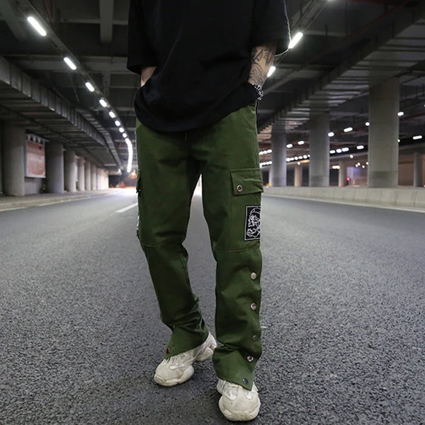 mens casual hip hop joggers side button trouser elastic waist drawstring sweatpants 2019 new cargo pockets streetwear man pants sporty tapered joggers