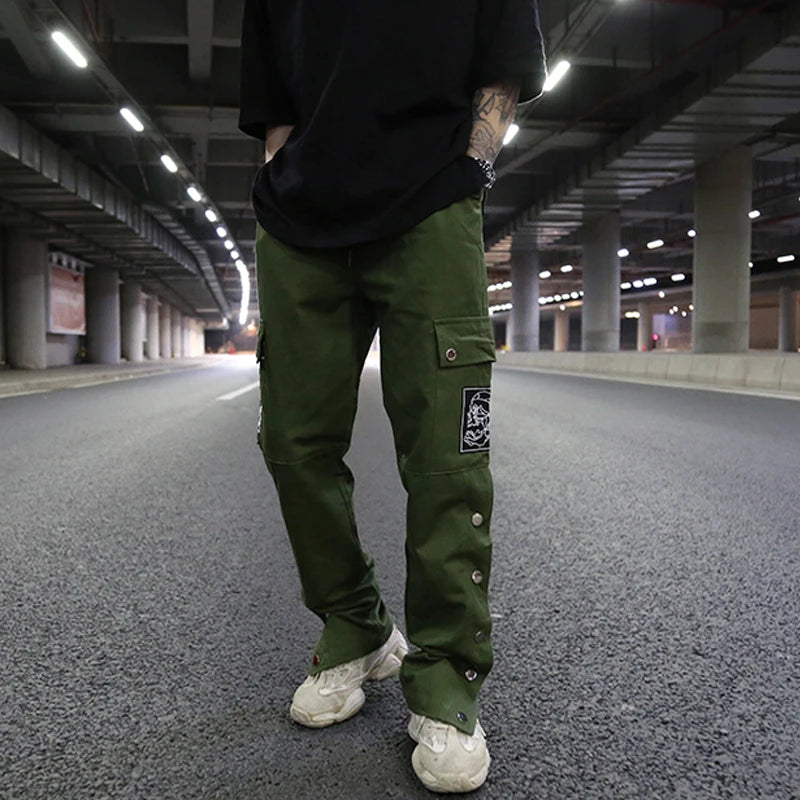 mens casual hip hop joggers side button trouser elastic waist drawstring sweatpants 2019 new cargo pockets streetwear man pants sporty tapered joggers
