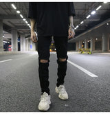 high street knee hole ripped biker jeans men slim fit elastic denim pants autumn new casual black stretch hip hop pants jogger unique joggers style 1737