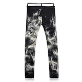 mens fashion wolf printed denim jeans new spring summer slim black painted straight pants cool streetwear male long trousers stacked flare jeans