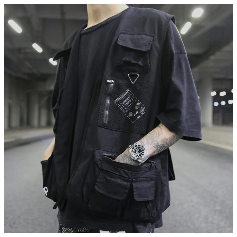 menswear fashion piece featuring high street pockets vests men letter cargo waistcoat zipper military jacket 2018 new hip hop streetwear tactical vest sweatshirt design – premium quality jacket for men