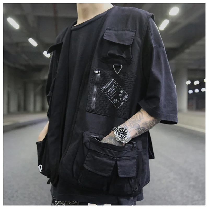 menswear fashion piece featuring high street pockets vests men letter cargo waistcoat zipper military jacket 2018 new hip hop streetwear tactical vest sweatshirt design – premium quality jacket for men