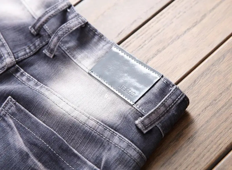 fashion ripped biker jeans denim distressed trousers slim fit zippers hip hop jeans motorcycle pants casual streetwear for men unique jeans style 1943