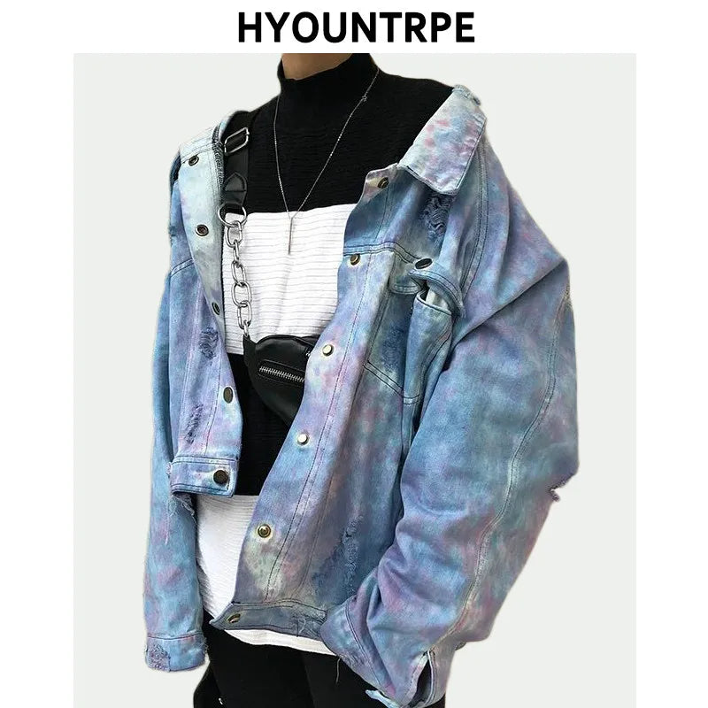 graphic outerwear featuring high street destroyed washed jean jackets coat men casual single breasted denim streetwear new fashion hip hop outerwear jacket design – premium quality jacket for men