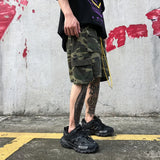 mens camouflage hip hop shorts stitching pockets cargo shorts casual elastic waist drawstring sportswear streetwear short pants unique cargo style 1883