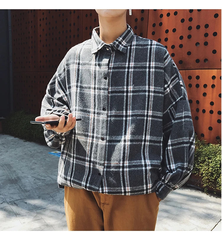Y2k Harajuku Harajuku Plaid Shirt 2023 Man Streetwear Fleece Shirts Long Sleeve Mens Vintage Korean Fashions Clothes