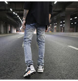 high street fashion destroyed jeans mens knee hole patchwork plaid ripped slim biker jeans new hip hop zipper pants joggers unique joggers style 4216