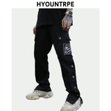mens casual hip hop joggers side button trouser elastic waist drawstring sweatpants 2019 new cargo pockets streetwear man pants casual joggers