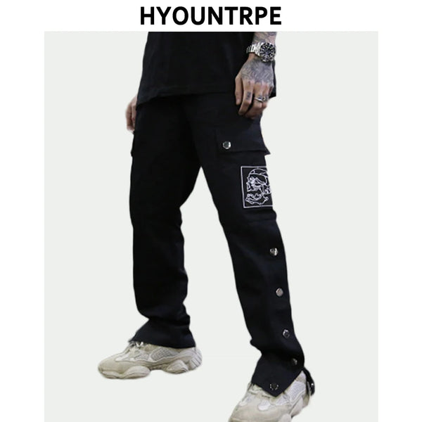 mens casual hip hop joggers side button trouser elastic waist drawstring sweatpants 2019 new cargo pockets streetwear man pants casual joggers