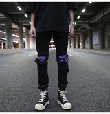 knee patchwork jeans for men hip hop skinny biker taped jean trousers slim fit black denim pants fashion streetwear jogger unique joggers style 954