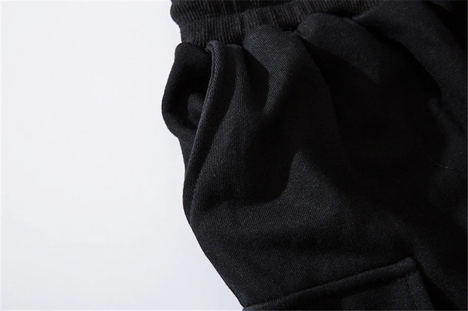 hip hop ribbons cargo pants men joggers pants streetwear men 2023 fashion mens elastic waist pant ribbons cotton black hw203 unique joggers style 2441
