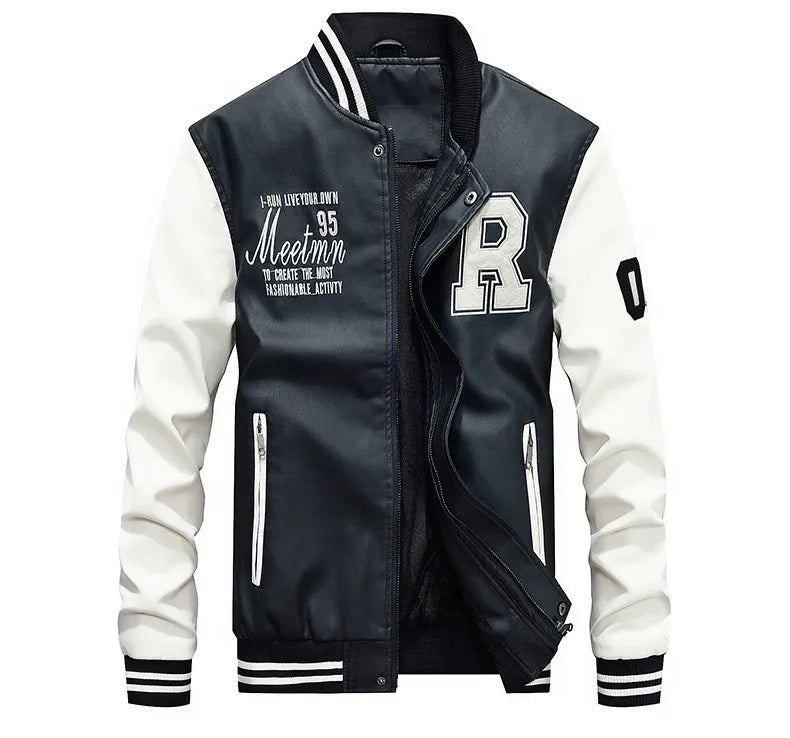 Embroidery Baseball Jackets Mens Fashion Pu Leather Coats 2018 New Hip Hop Streetwear Winter Warm Bomber Jacket Outwear