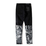 bottom graffiti printed zipper denim jeans mens ripped knee hole biker jean motorcycle slim trousers streetwear hip hop pants unique jeans style 2716