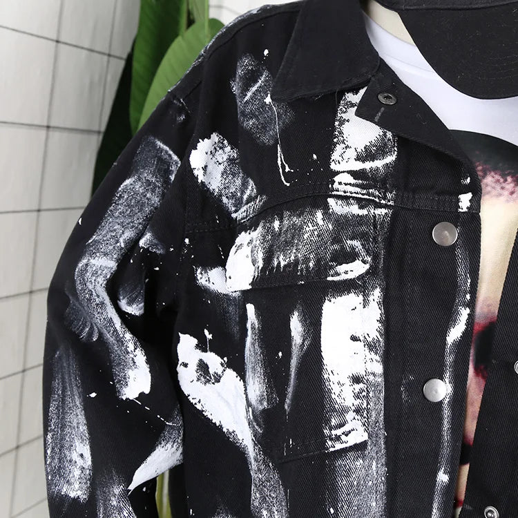 high casual print ec375f urban material fit fashion designer-irregular-hand-painted-ripped-denim-jacket-coat-mens-hip-hop-autumn-outerwear-fashion-black-jean-streetwear-jackets wear graphic image design style - oversized premium unisex streetwear hip essential hop everyday quality style streetwear design ID ca2c2