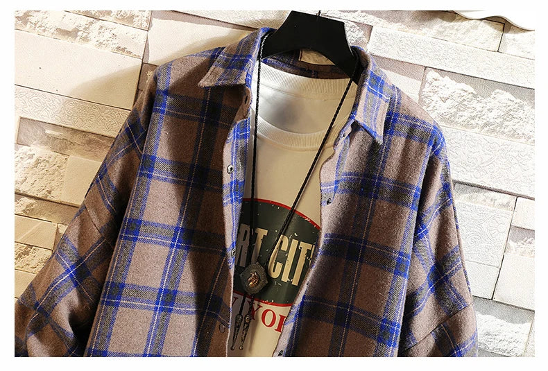 Y2k Harajuku Harajuku Plaid Shirt 2023 Man Streetwear Fleece Shirts Long Sleeve Mens Vintage Korean Fashions Clothes